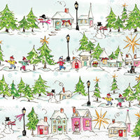 Pink Holiday Village Lunch Napkins