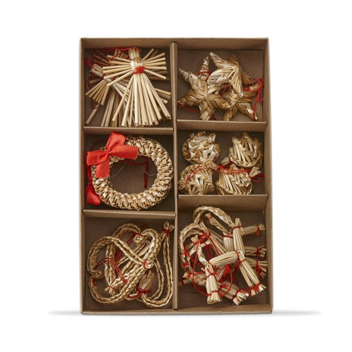 Straw Holiday Ornaments, Set/24