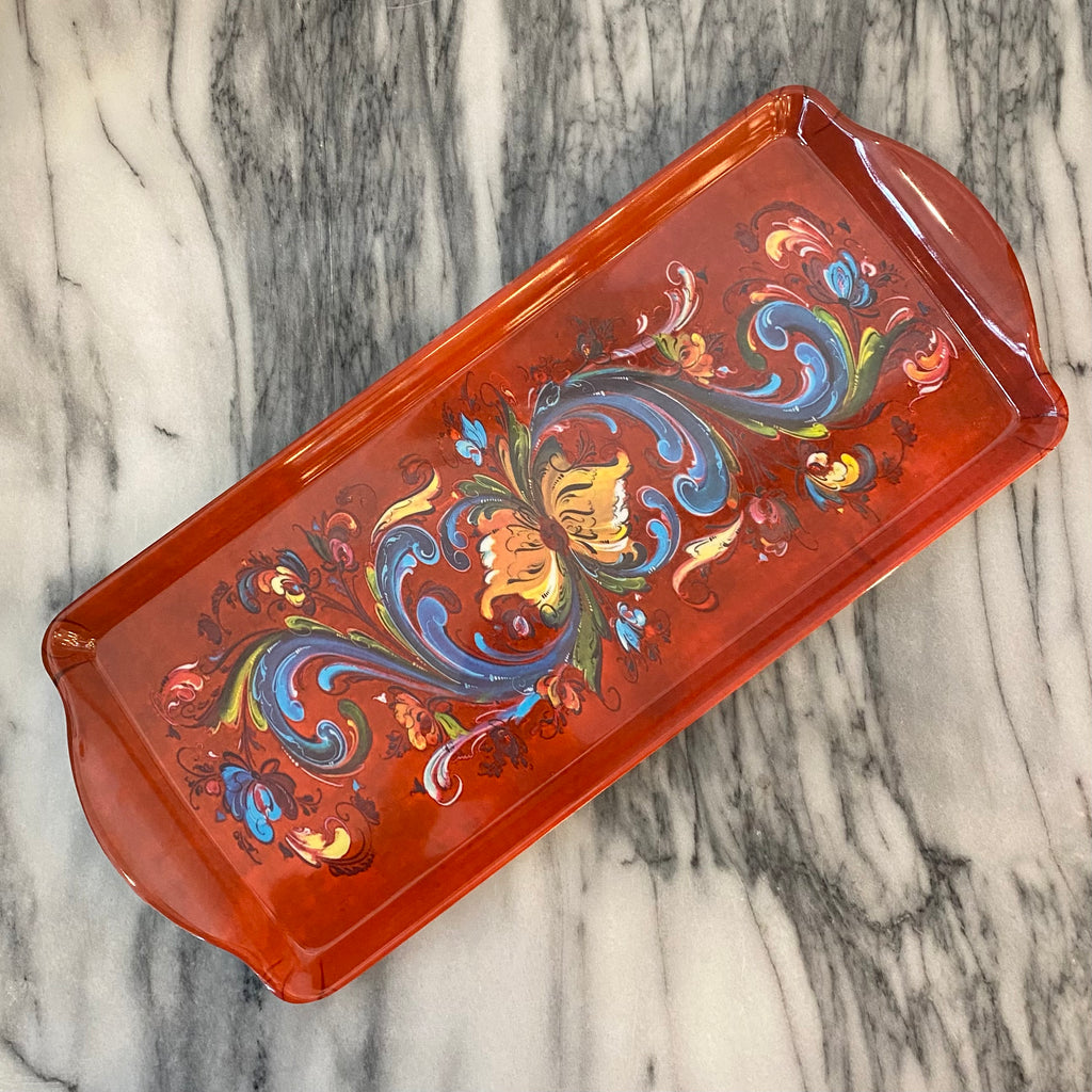 Red Rosemaling Almond Cake Tray