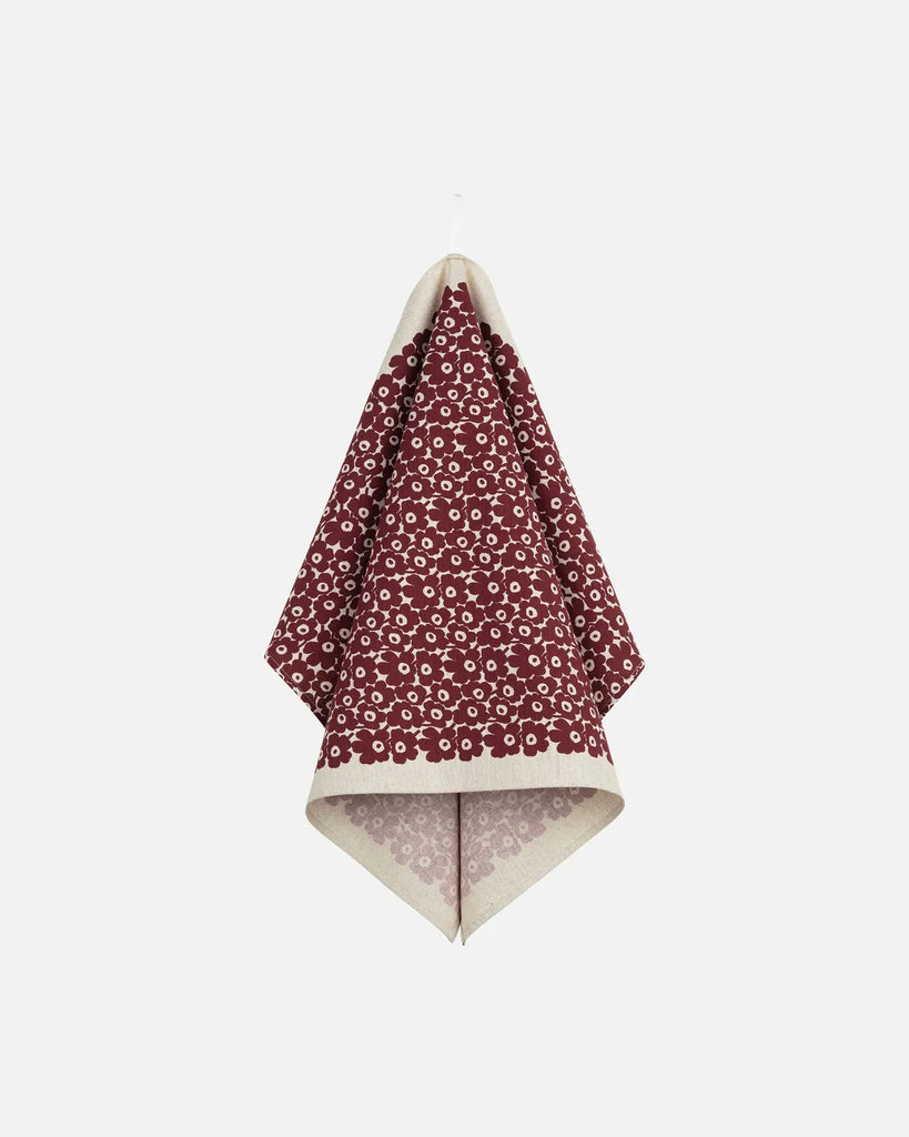 Marimekko Pikkuinen Unikko Tea Towel, Linen/Burgundy