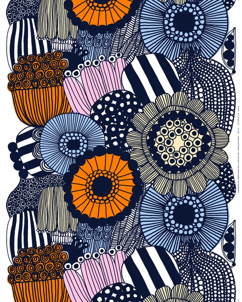 Marimekko Siirtolapuutarha 100% Heavyweight Cotton Fabric, White/Light Yellow/Orange/Light Blue