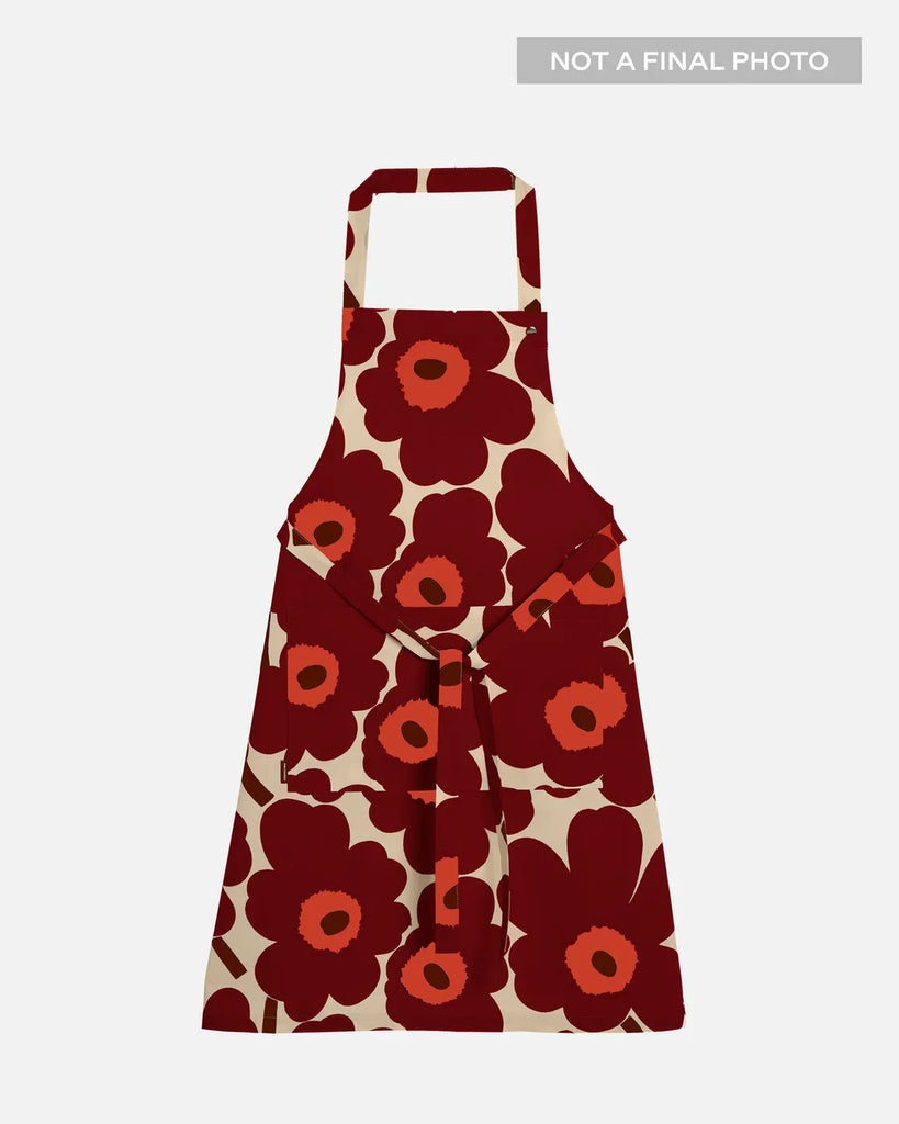Marimekko Pieni Unikko Apron, Vanilla/Wine Red/Red