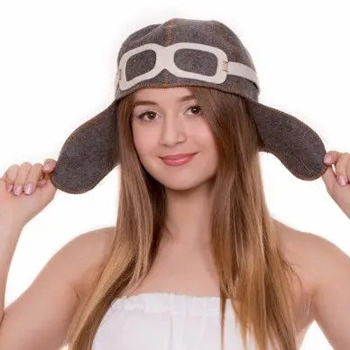 Sauna Hat, Aviator Natural Felt Gray