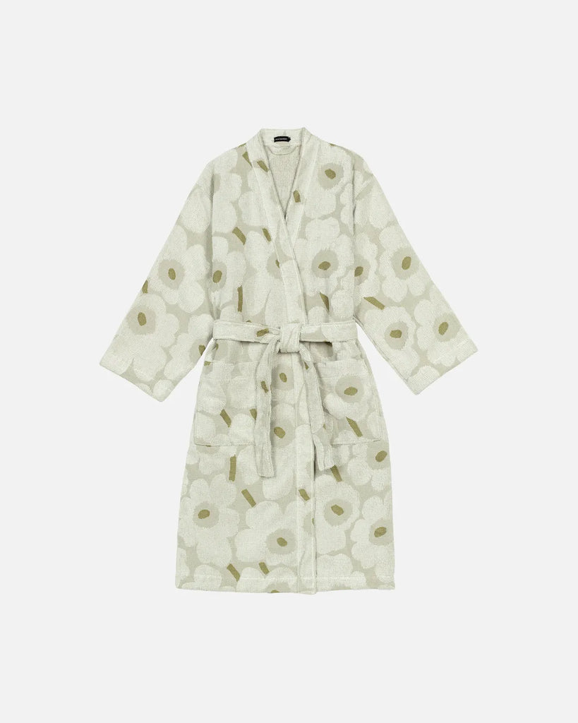 Marimekko Unikko Bathrobe, Green Umber/Cream