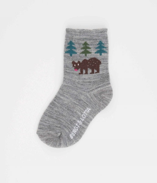 Bengt & Lotta Merino Wool Kid Socks, Bear Gray