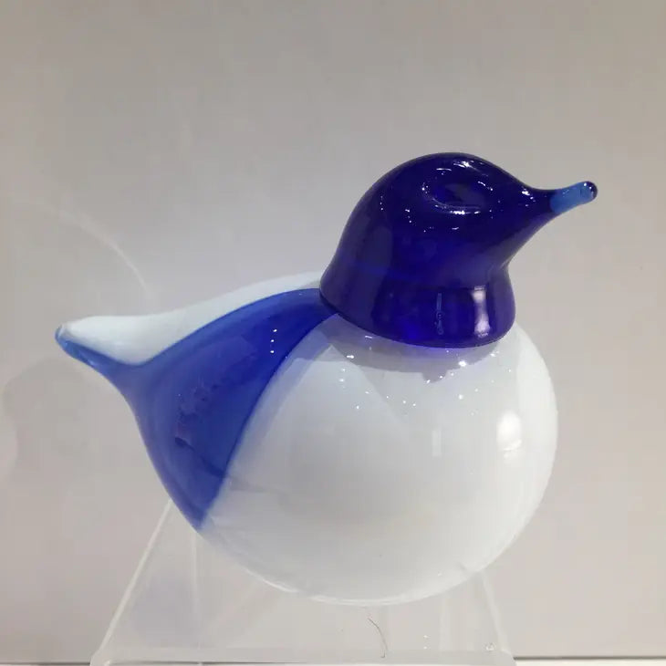 Bianco Blu Blue Wing Finnish Glass Bird
