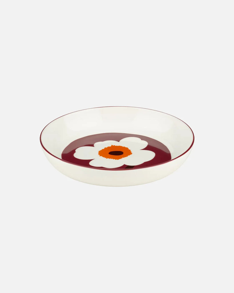 Marimekko Oiva / Unikko Deep Plate, White/Burgundy/Red