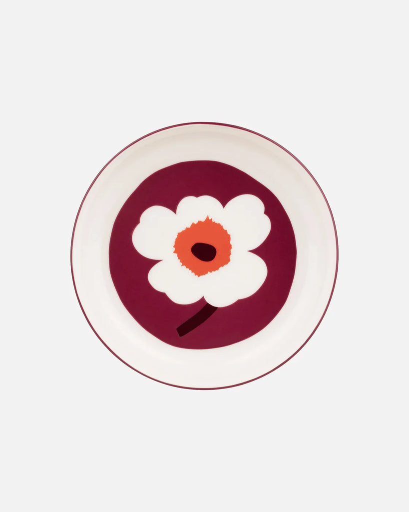 Marimekko Oiva / Unikko Deep Plate, White/Burgundy/Red