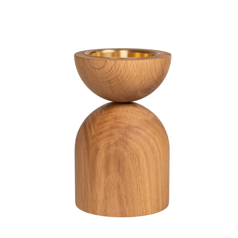 aarikka Duo Candleholder, Oak and Gold