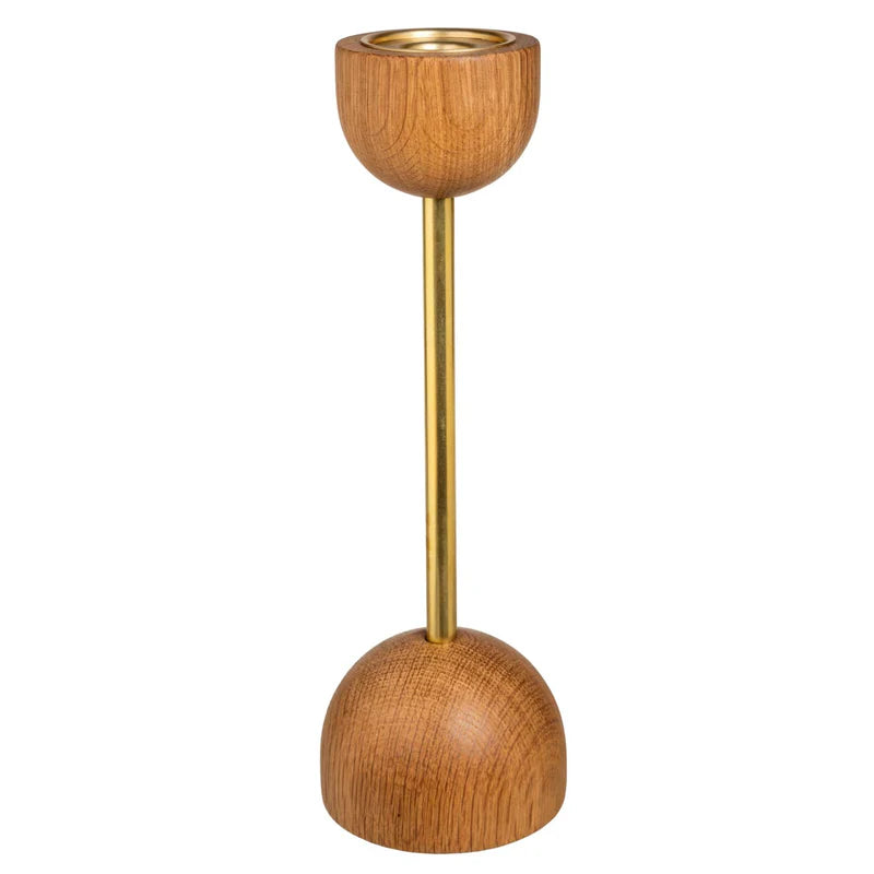 aarikka Duo Narrow Candleholder, Oak and Gold 22 cm