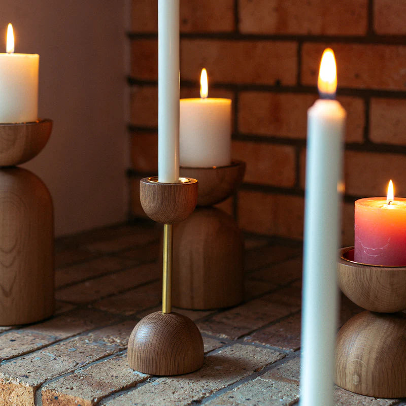 aarikka Duo Narrow Candleholder, Oak and Gold 22 cm