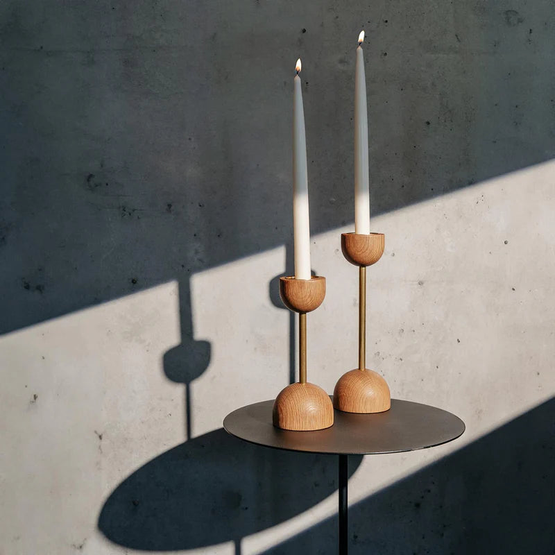 aarikka Duo Narrow Candleholder, Oak and Gold 22 cm