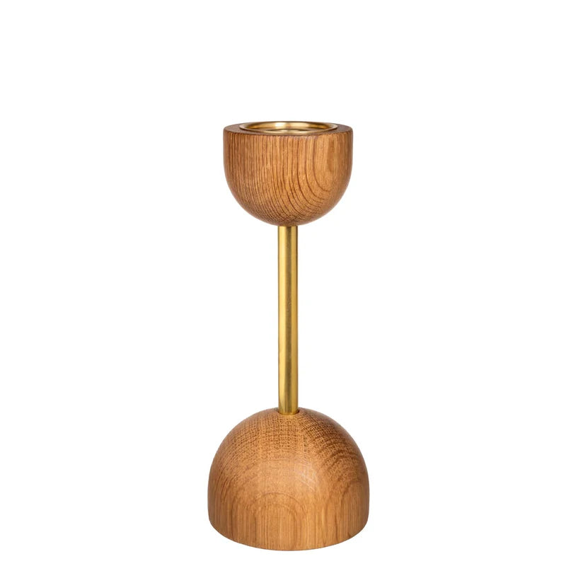 aarikka Duo Narrow Candleholder, Oak and Gold 18 cm