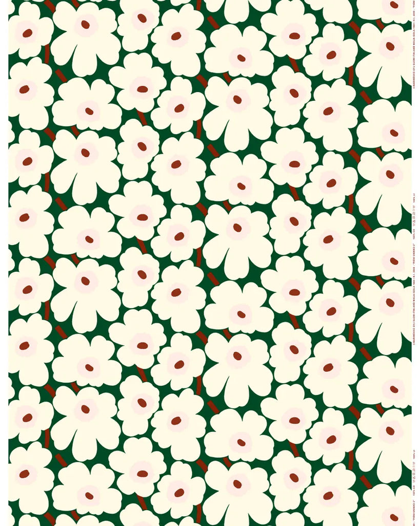 Marimekko Pieni Unikko 100% Cotton Fabric, Dark Green/Off White/Light Pink