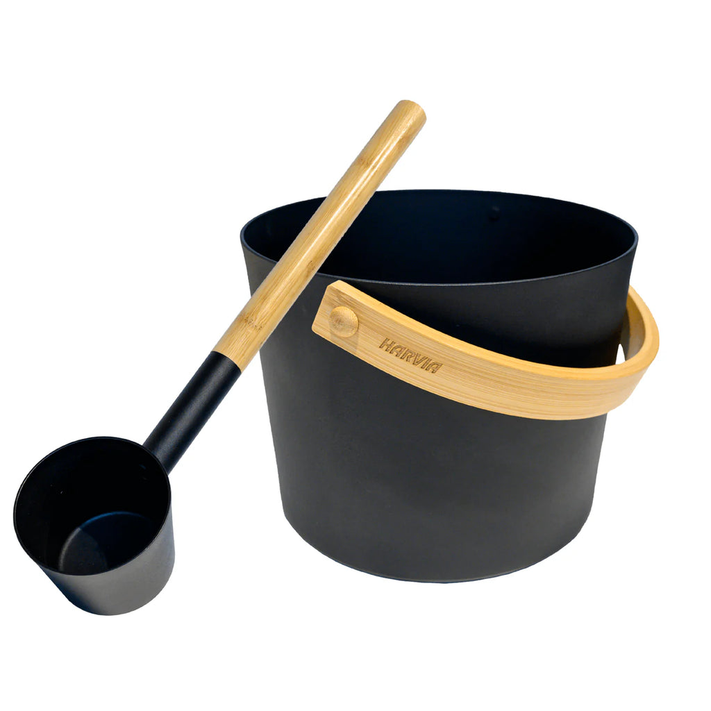 Harvia Black Steel Sauna Bucket and Ladle