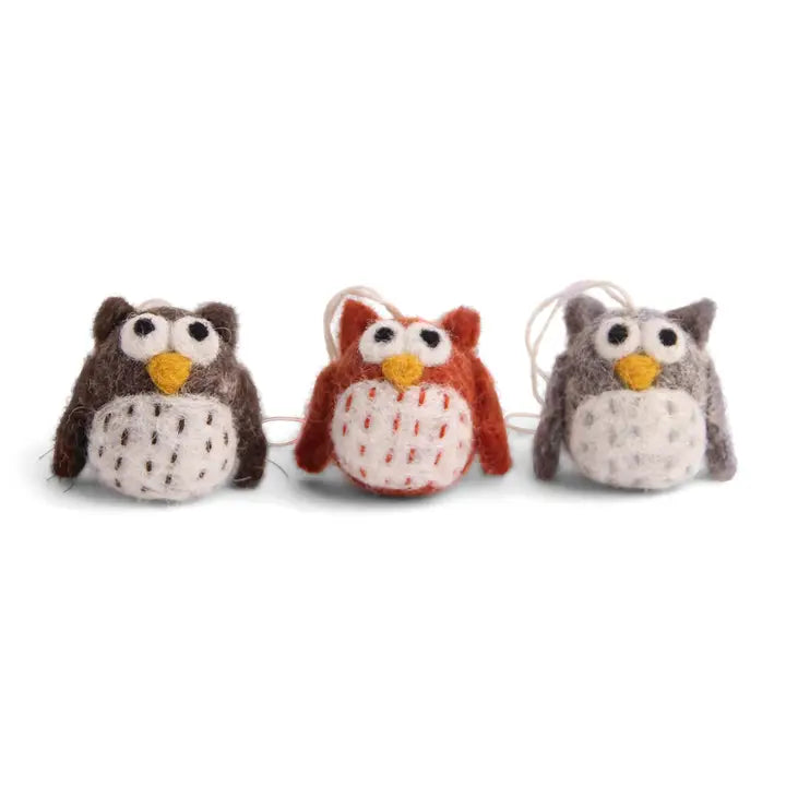 Gry & Sif Felt Mini Owls Ornaments, set/3