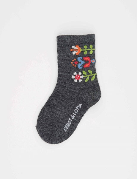 Bengt & Lotta Merino Wool Kid Socks, Monica Dark Gray