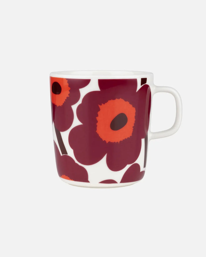 Marimekko Oiva / Unikko Mug 4DL, White/Burgundy/Red