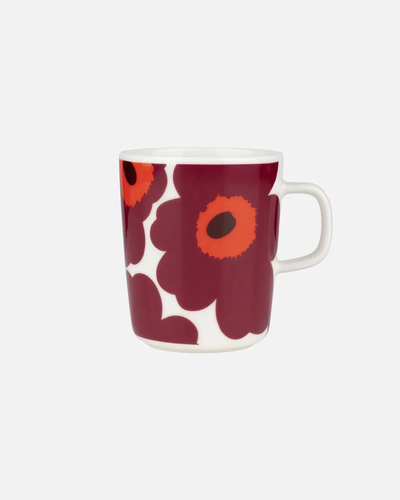 Marimekko Oiva / Unikko Mug, White/Burgundy/Red