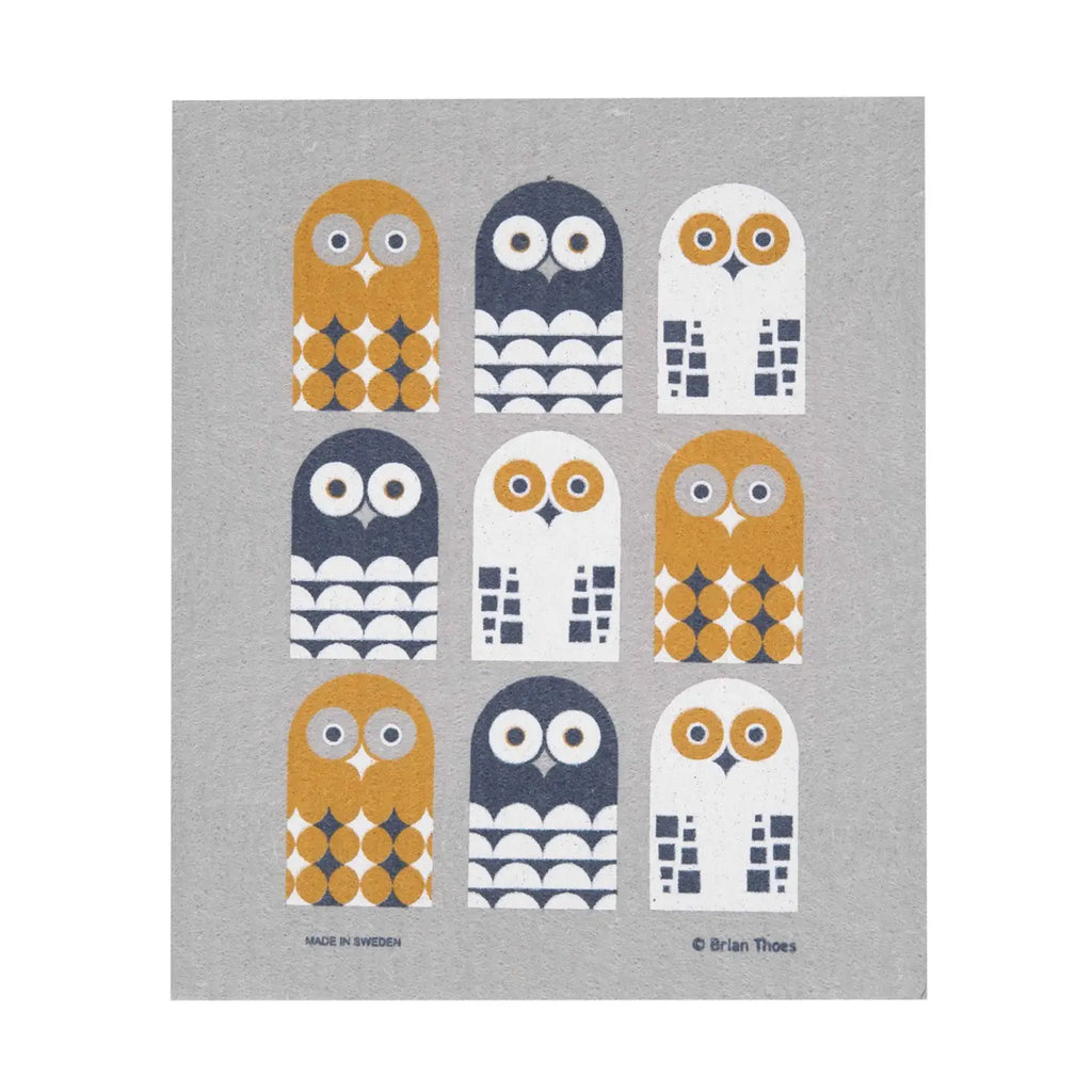 Owl Family Gold Swedish Dishcloth