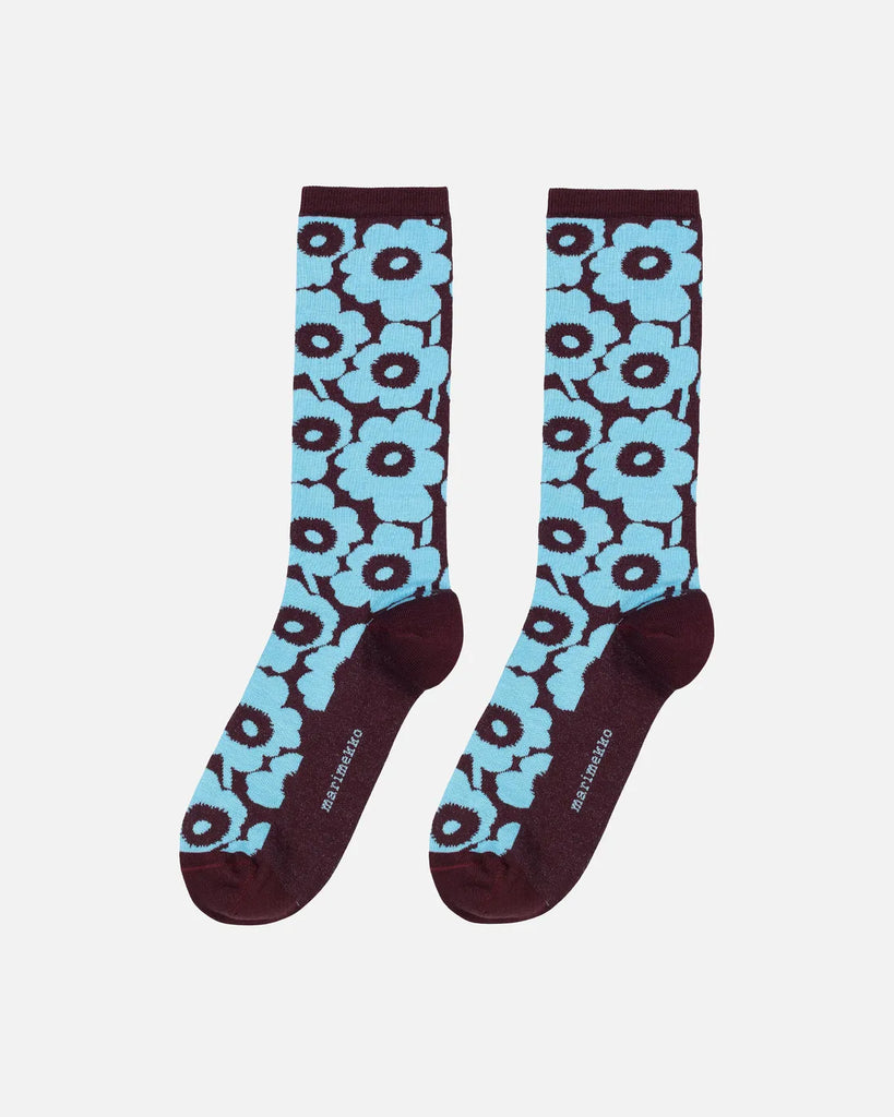 Marimekko Pinnat Unikko Socks, Wine Red/Light Blue