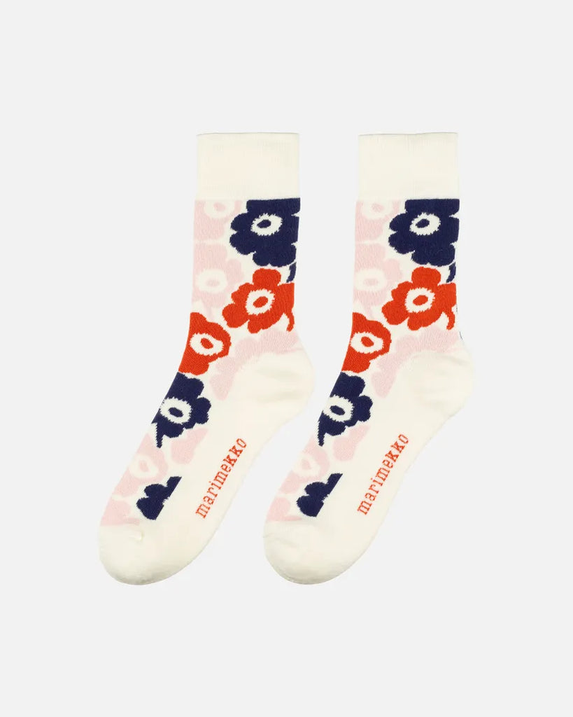 Marimekko Pirtti Unikko Socks, Blue/Orange/Light Pink