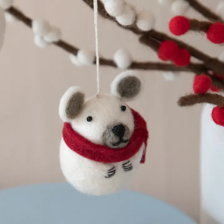 Gry & Sif Felt Polar Bear with Scarf Ornament