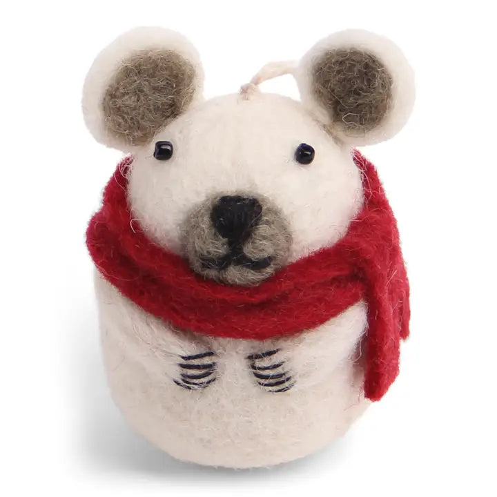 Gry & Sif Felt Polar Bear with Scarf Ornament