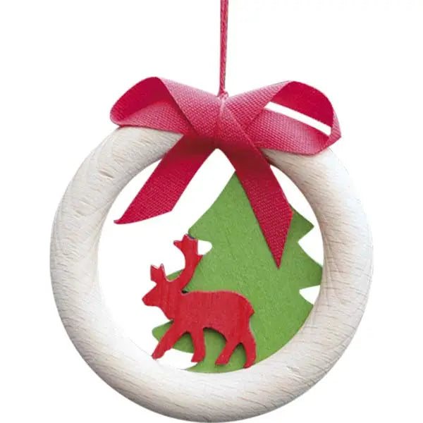 Wood Reindeer & Tree Ornament