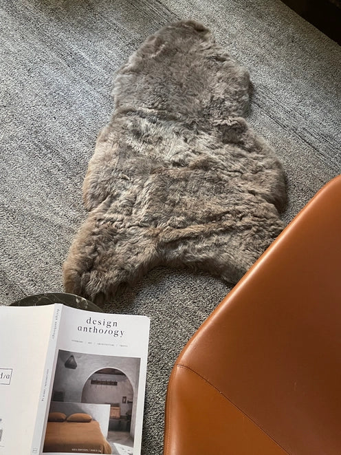 Icelandic Sheepskin Throw Rug, Shorn Taupe