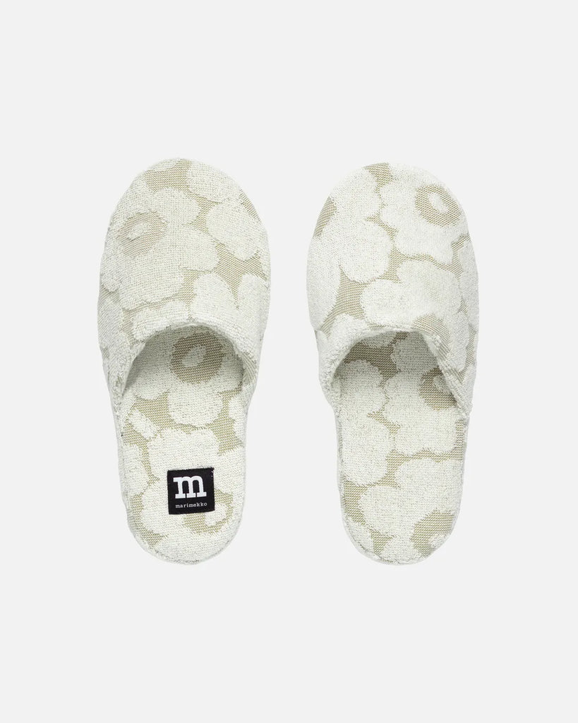 Marimekko Mini Unikko Slippers, Green Umber/Cream