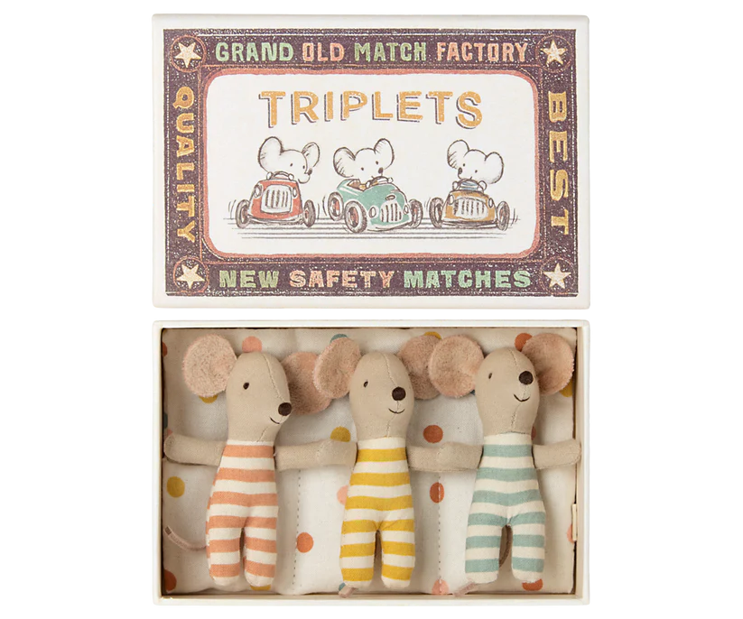 Maileg Triplets, Baby Mice in Matchbox