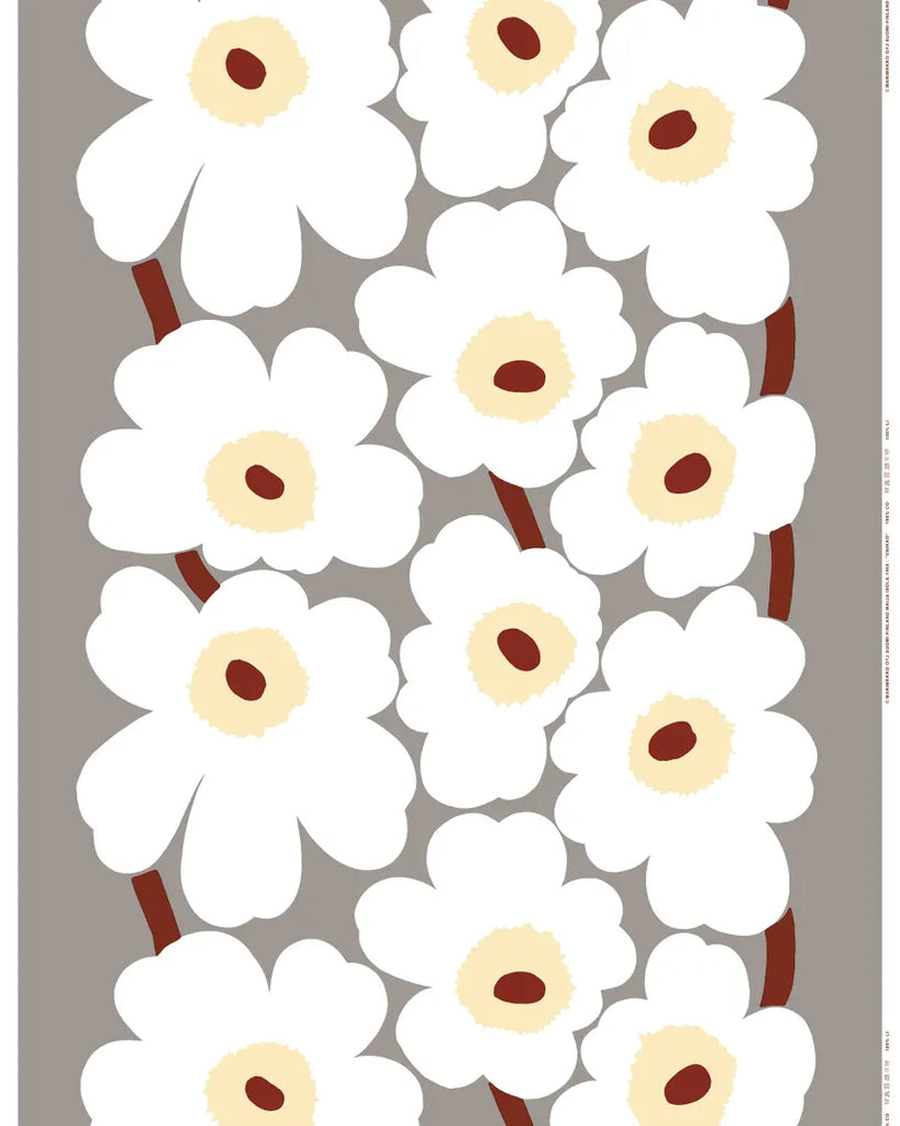 Marimekko Unikko 100% Cotton Fabric, Butter, D.red, L.grey, White