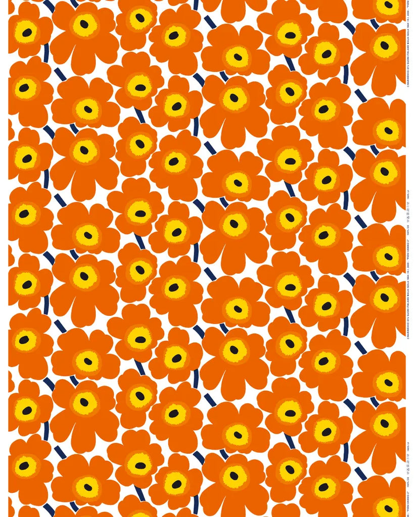 Marimekko Pieni Unikko 100% Cotton Fabric, White/Orange/Dark Blue