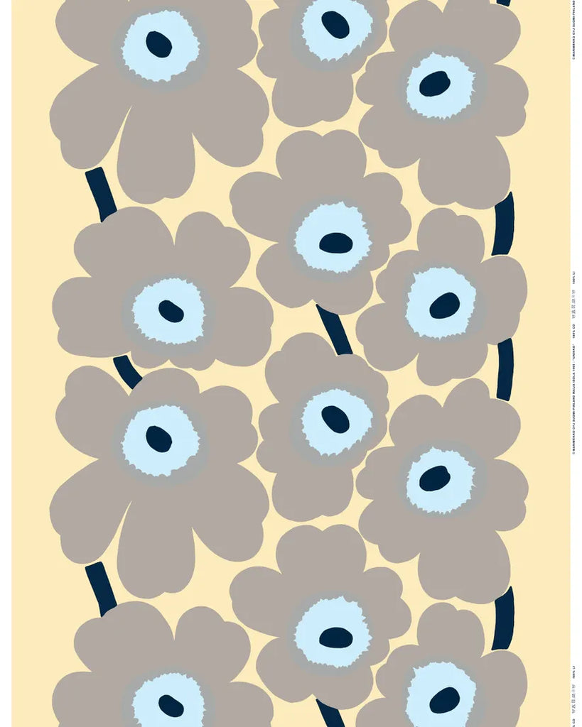 Marimekko Pieni Unikko 100% Linen Fabric, Sand/Grey/Pale Blue