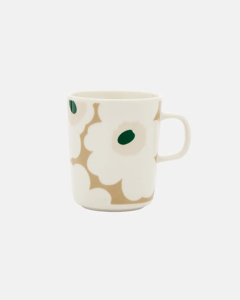 Marimekko Oiva / Unikko Mug, White/Beige/Light Sand/Dark Green