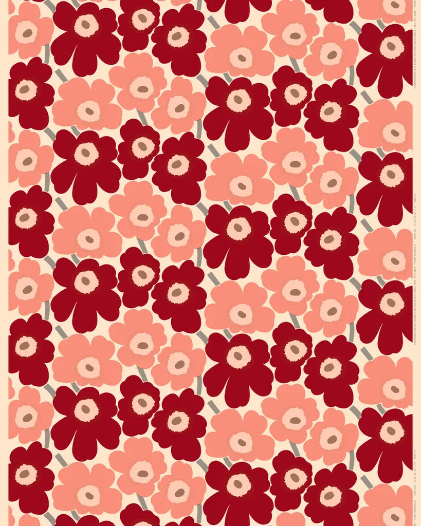 Marimekko Pieni Unikko 100% Cotton Fabric, Cotton/Dark Cherry/Rosa