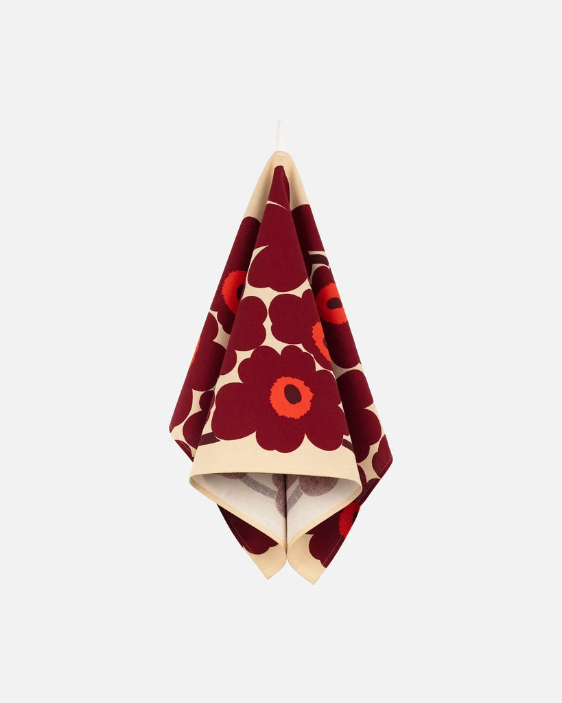 Marimekko Pieni Unikko Tea Towel, Vanilla/Wine Red/Red