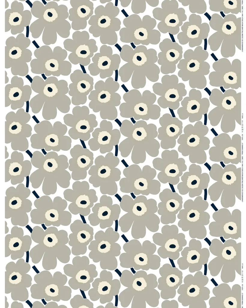 Marimekko Pieni Unikko 100% Cotton Fabric, White/Grey/Sand/Dark Blue