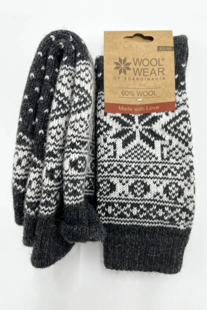 Wool Wear Traditional Scandinavian Star 60% Wool Socks, Charcoal/White