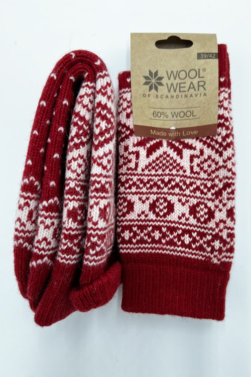 Wool Wear Traditional Scandinavian Star 60% Wool Socks, Red/White