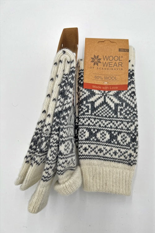 Wool Wear Traditional Scandinavian Star 60% Wool Socks, White/Charcoal