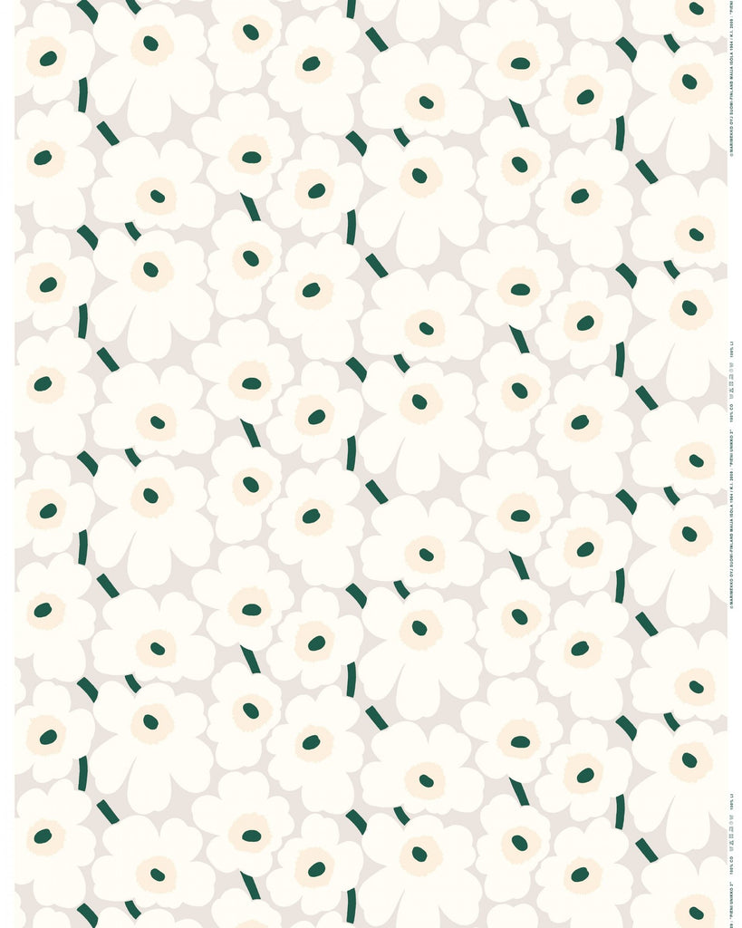 Marimekko Pieni Unikko 100% Cotton Fabric, Beige/Natural White/Dark Green