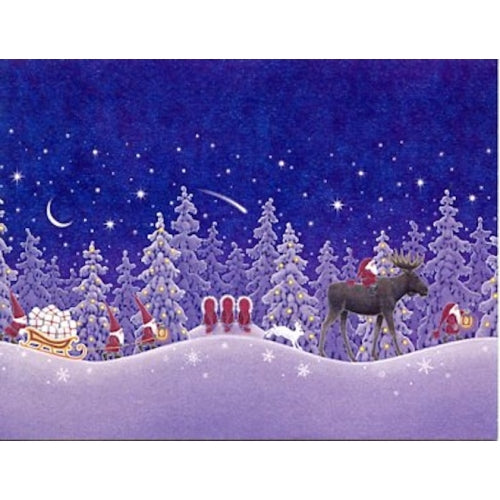 Eva Melhuish Moose Pulling Sled Christmas Cards, Box of 12