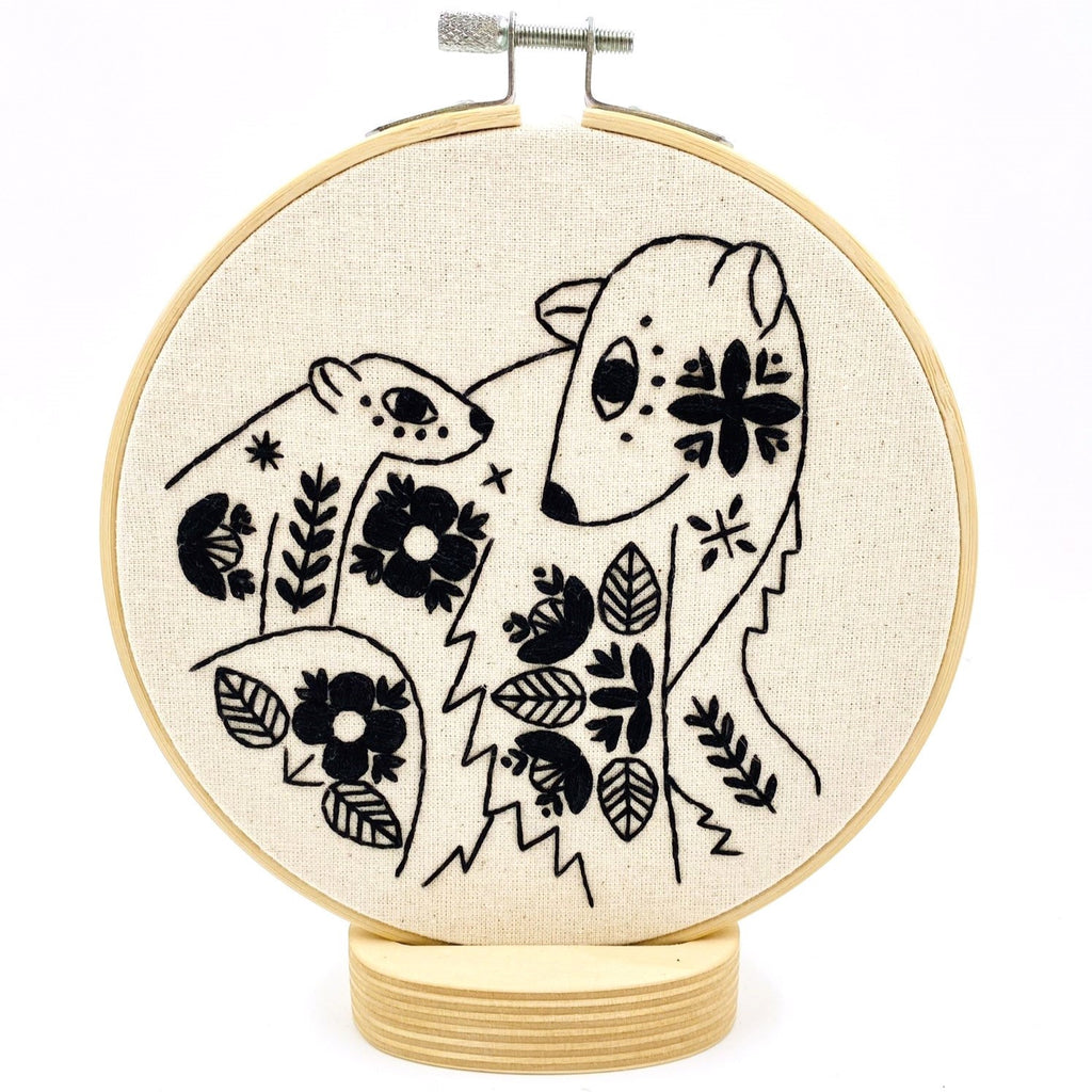Hook, Line & Tinker Embroidery Kit, Folk Polar Bears Black