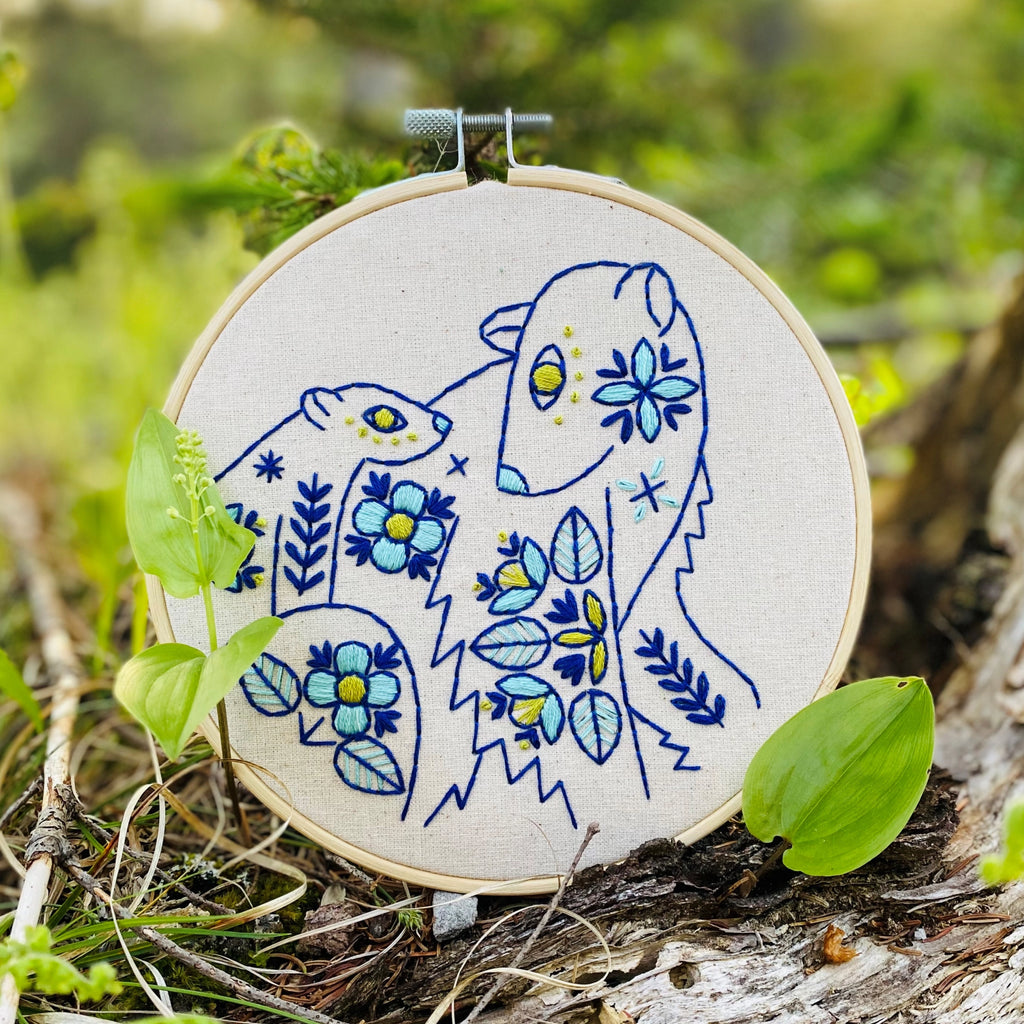 Hook, Line & Tinker Embroidery Kit, Folk Polar Bears Color