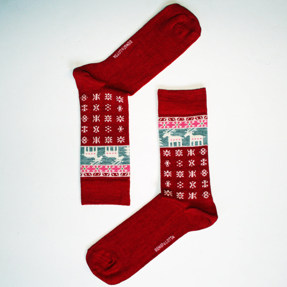 Bengt & Lotta Merino Wool Socks, Reindeer Red