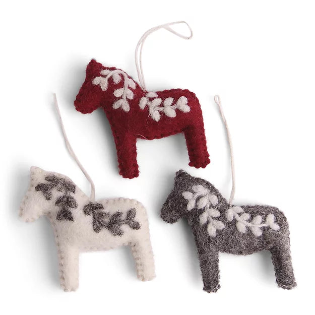 En Gry & Sif Felt Dala Horse Ornaments, set/3