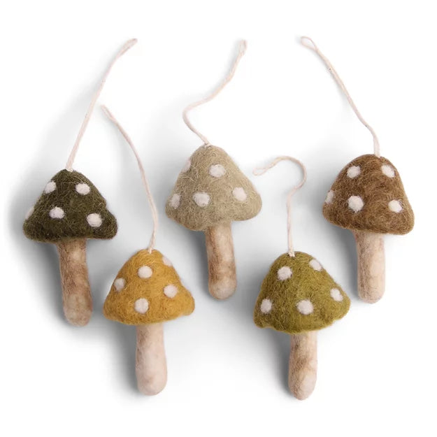 En Gry & Sif Felt Mushroom Ornaments, Set/5