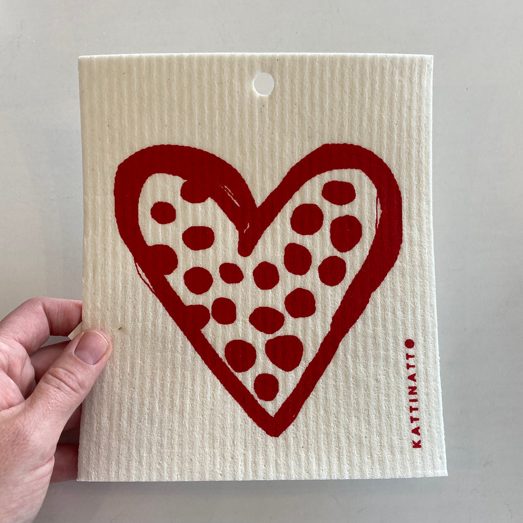 Polka Dot Heart Swedish Dishcloth